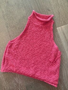 Pilcro Textured Mock Neck Sleeveless Tank - Bright Pink